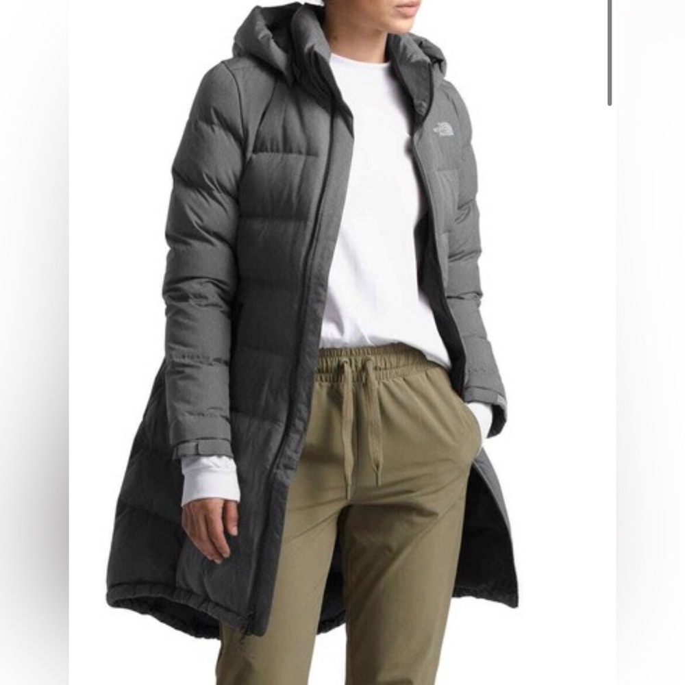 The North Face Metropolis Gray Long Puffer Coat |Detachable Hood Winter Parka